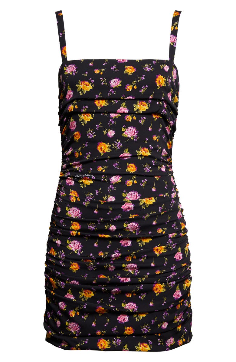 Dolce&Gabbana Rose Bouquet Ruched Stretch Silk Charmeuse Minidress, Alternate, color, Rose E Mazzolini Fdo