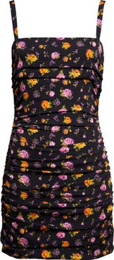 Dolce&Gabbana Rose Bouquet Ruched Stretch Silk Charmeuse Minidress