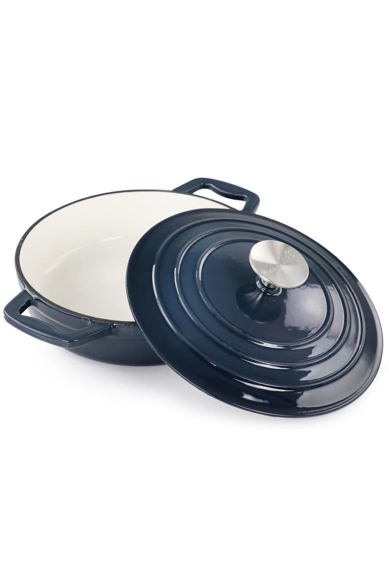 2 Quart Round Enameled Cast Iron Braiser Pan, Main, color, Dark Blue