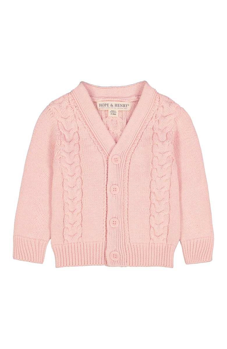 Hope & Henry Baby Cable Knit Cardigan Sweater, Infant, Main, color, Light Pink