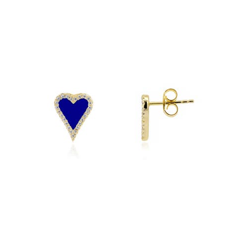 Mini Lapis CZ Halo Heart Stud Earrings