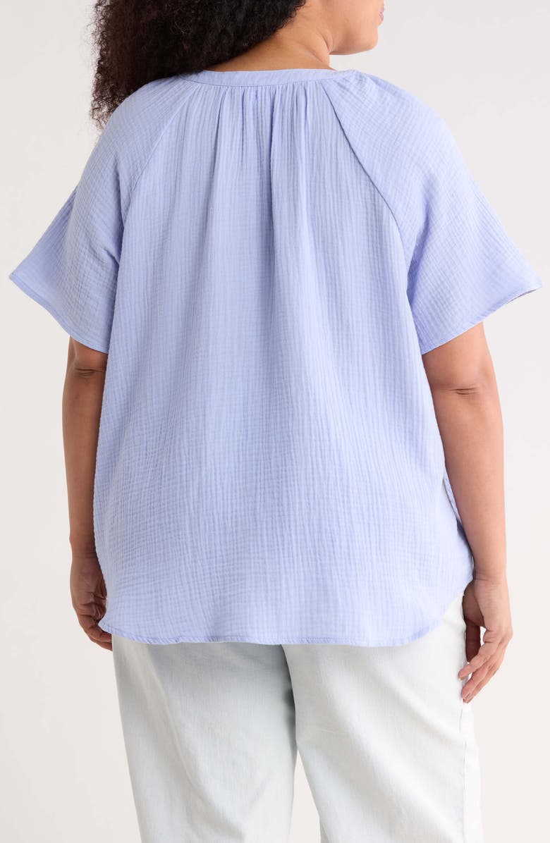beachlunchlounge Artina Short Sleeve Blouse, Alternate, color, Light Denim