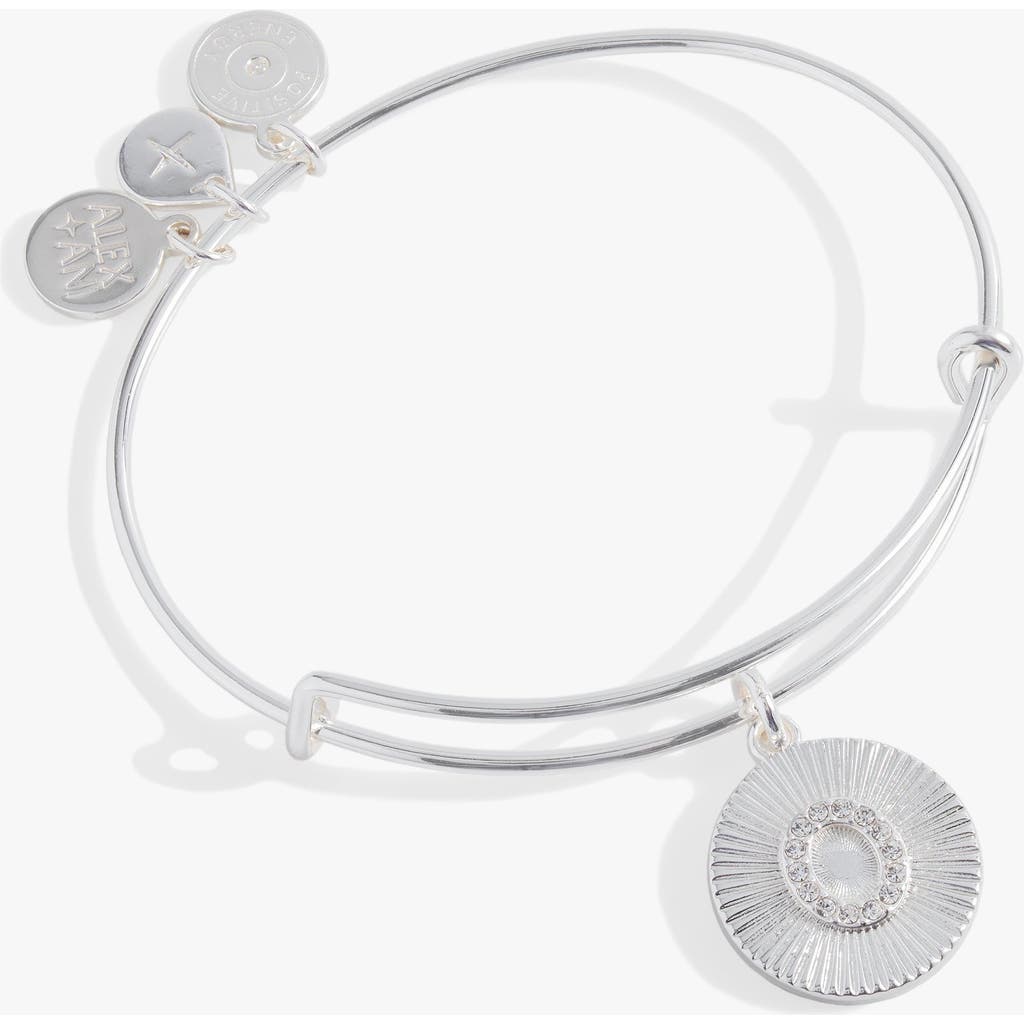 Alex And Ani Pave Starburst Texture Initial Bangle Bracelet In Silver - O