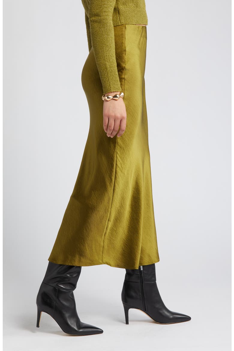 Satin Column Maxi Skirt, Alternate, color, OLIVE AVOCADO