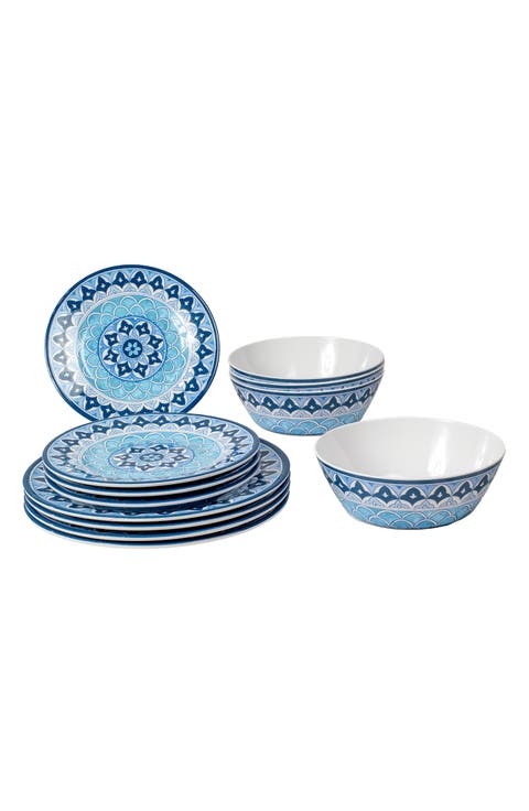 Blue Fontana Set of Twelve Melamine Dinnerware Set