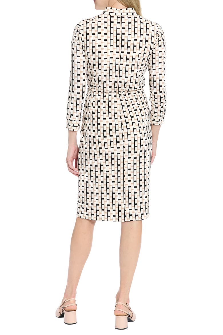 Geometric Print Faux Wrap Dress, Alternate, color, BLACK/ CREAM