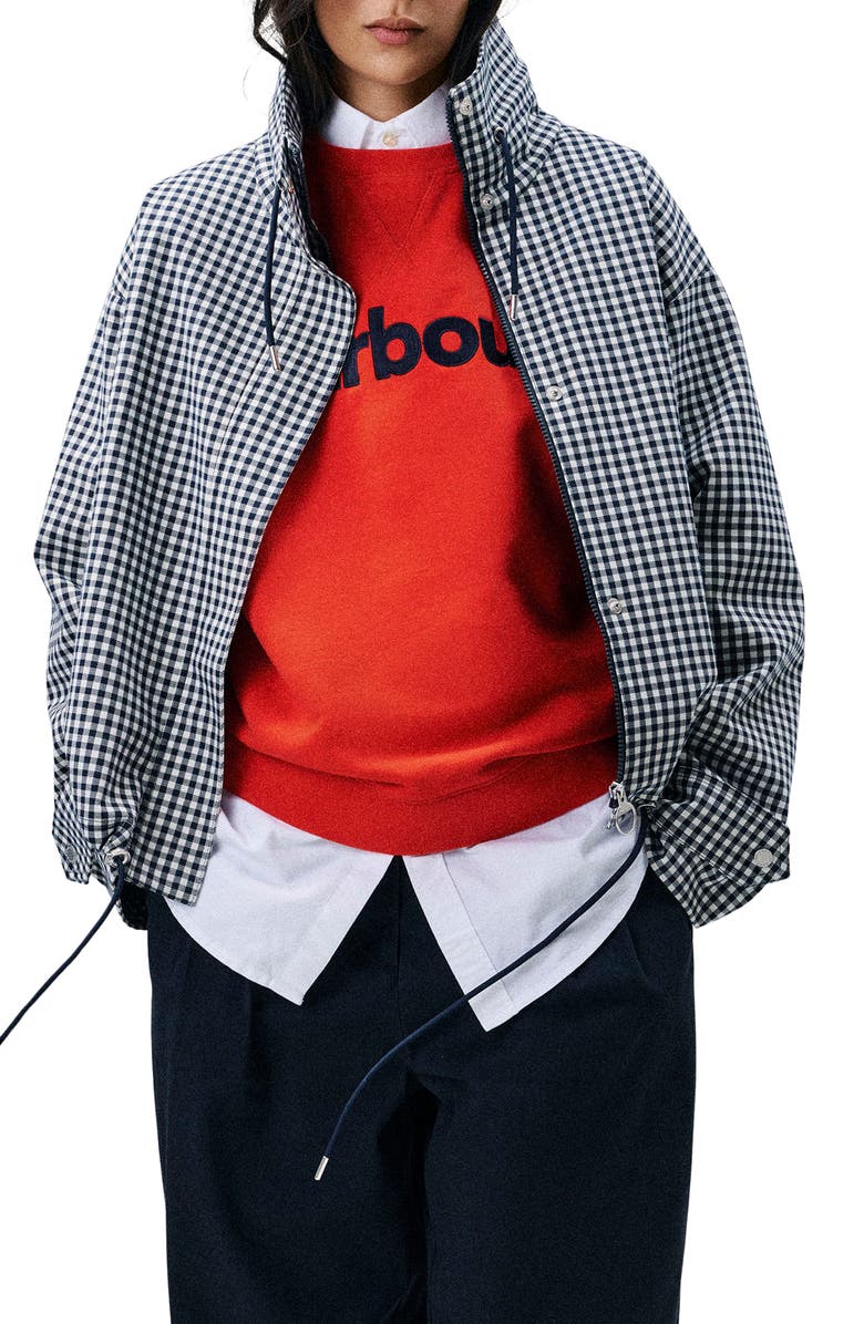 Barbour Bronwyn Showerproof Water Resistant Gingham Jacket, Main, color, Navy Gingham