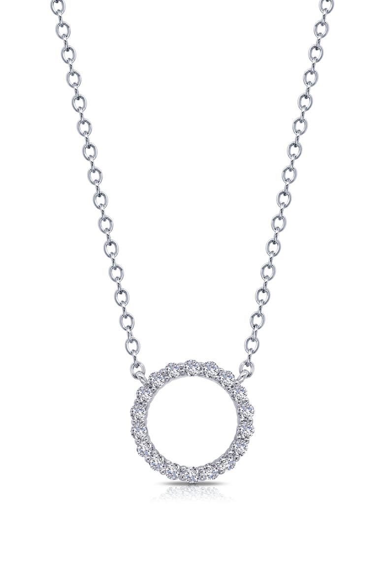 Simulated Diamond Open Circle Pendant Necklace, Main, color, WHITE GOLD