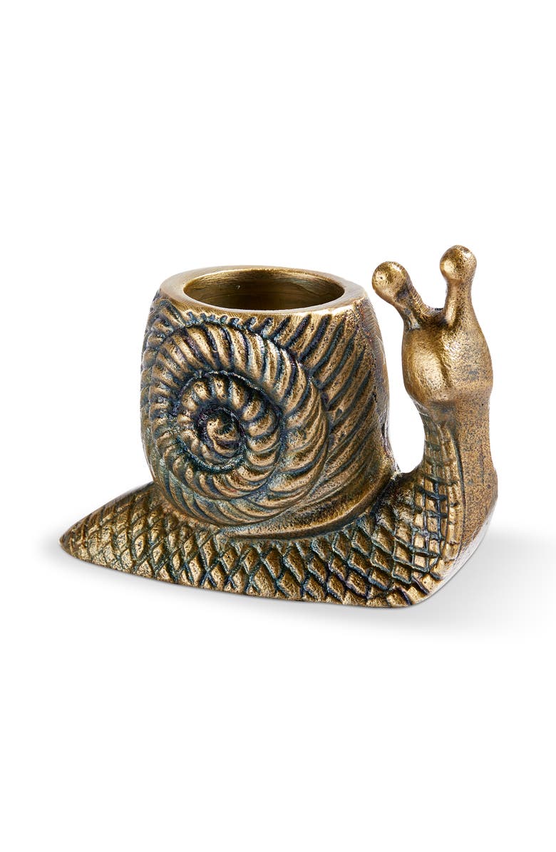 tag Garden Snail Tealight Antique Brass Aluminum Spring, Main, color, Gold