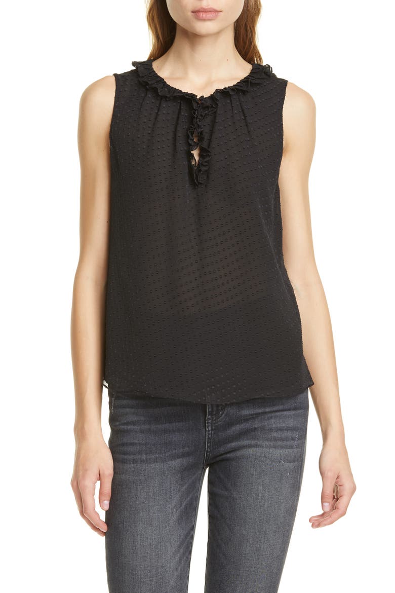 Clip Dot Sleeveless Silk Blend Blouse, Main, color, BLACK