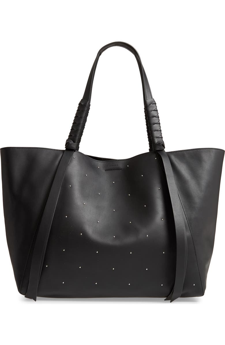 AllSaints Kathi Studded Leather East/West Tote, Main, color,