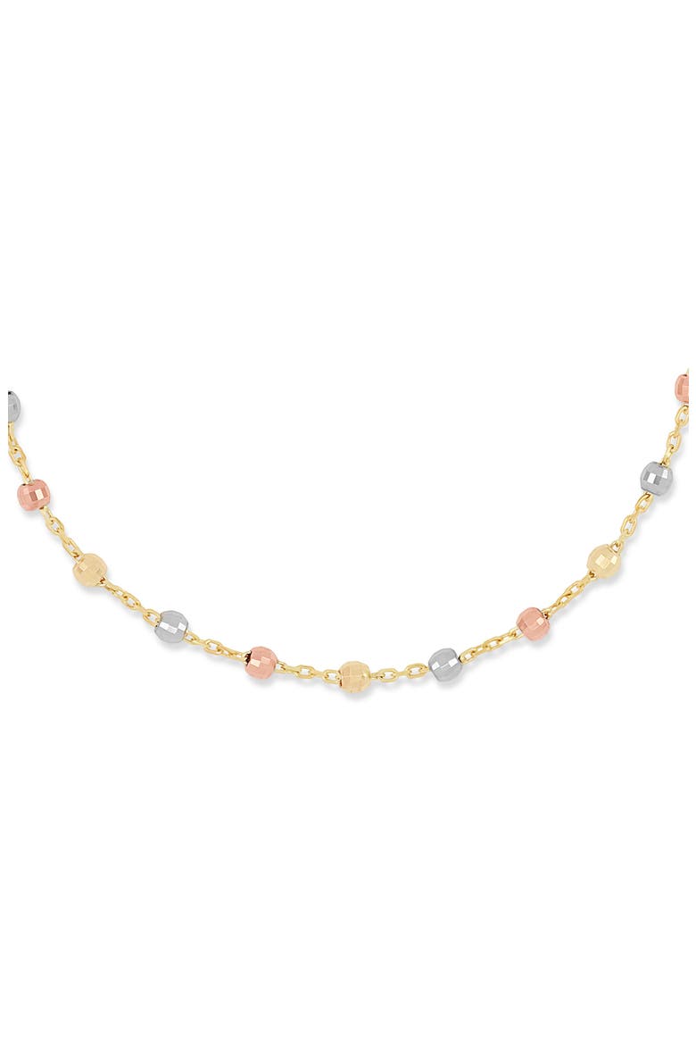14K Gold Tri-Tone Beaded Station Chain Bracelet, Alternate, color, 14K WHITE/ ROSE/ YELLOW GOLD