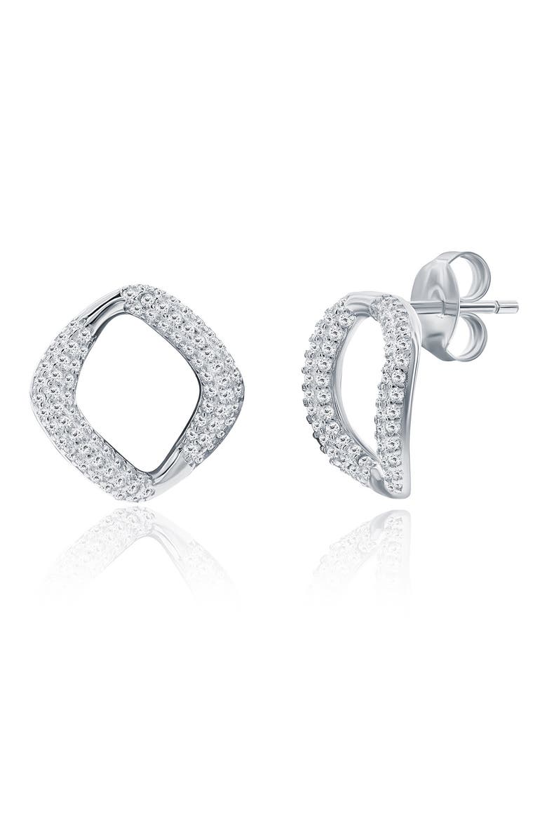Pavé Cubic Zirconia Cushion Stud Earrings & Pendant Necklace Set, Alternate, color, SILVER