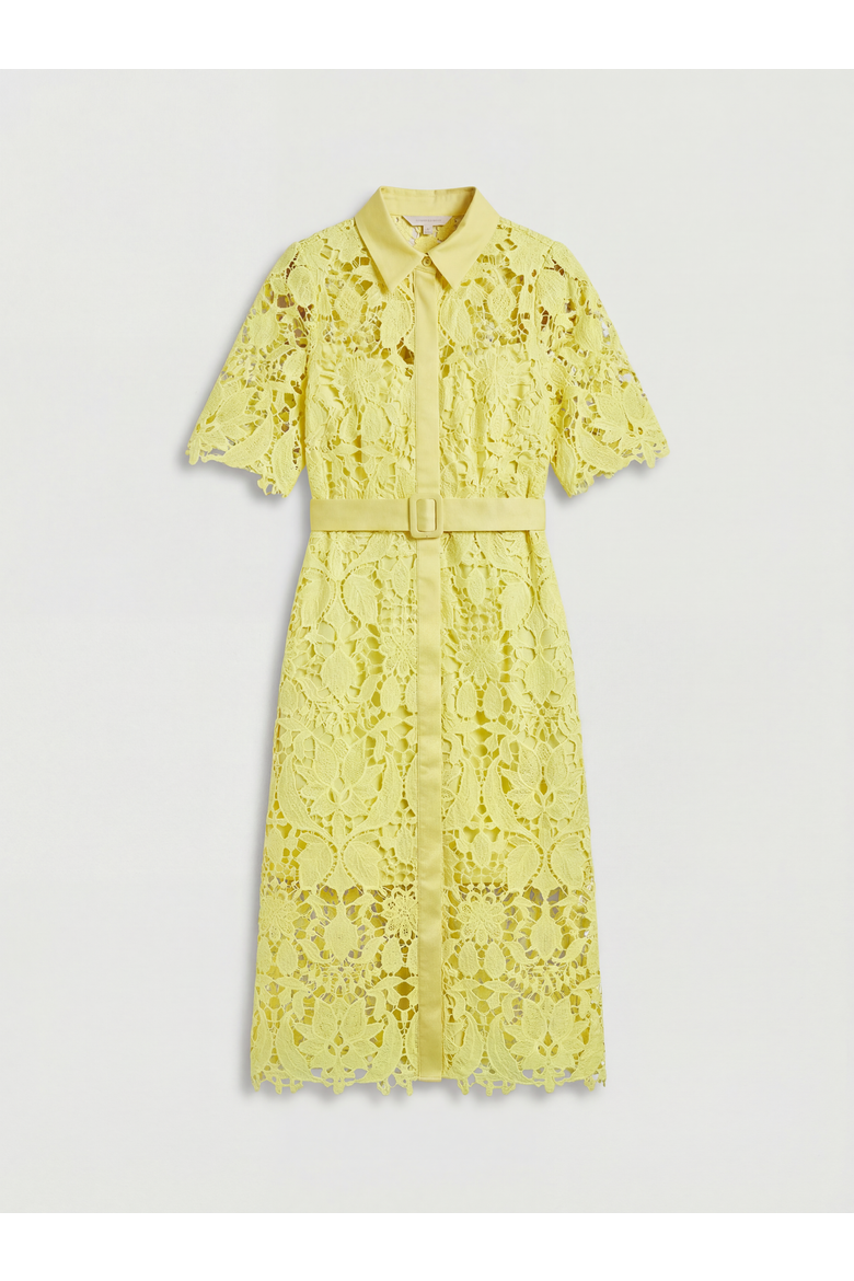 Lace Short Sleeve Shirt Dress, Alternate, color, Yellow