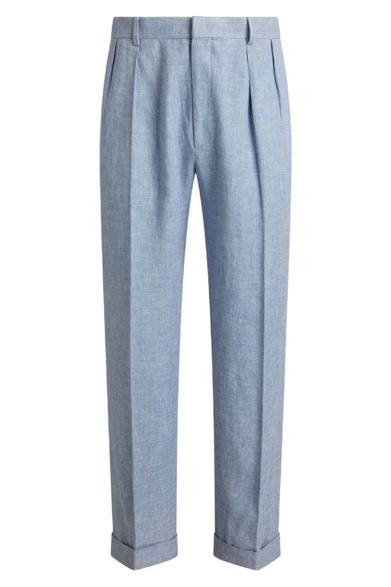 Pleated Délavé Linen Blend Trousers, Alternate, color, BLUE
