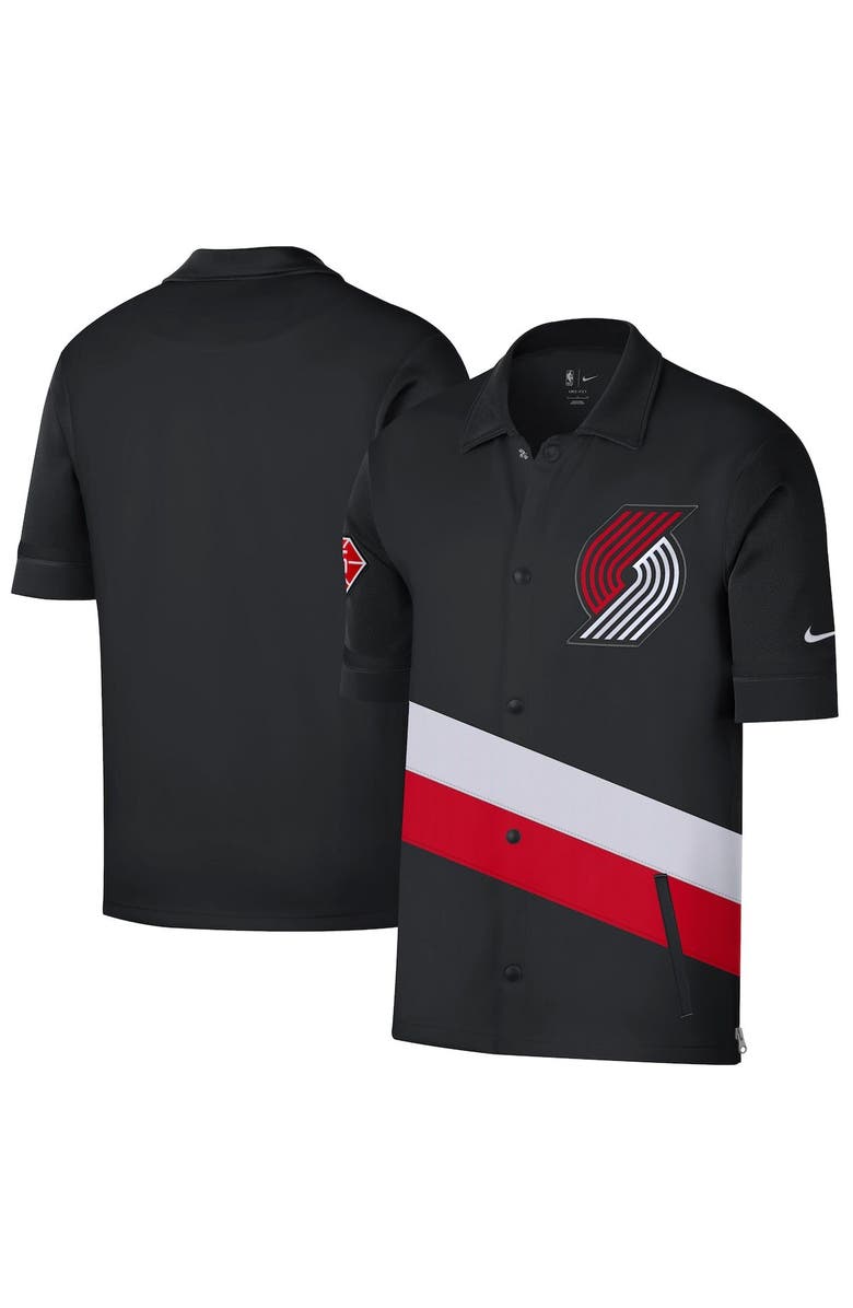 Nike Men's Nike Black/Red Portland Trail Blazers 2021/22 City Edition Therma Flex Showtime Short Sleeve Full-Snap Collar Jacket, Main, color, 