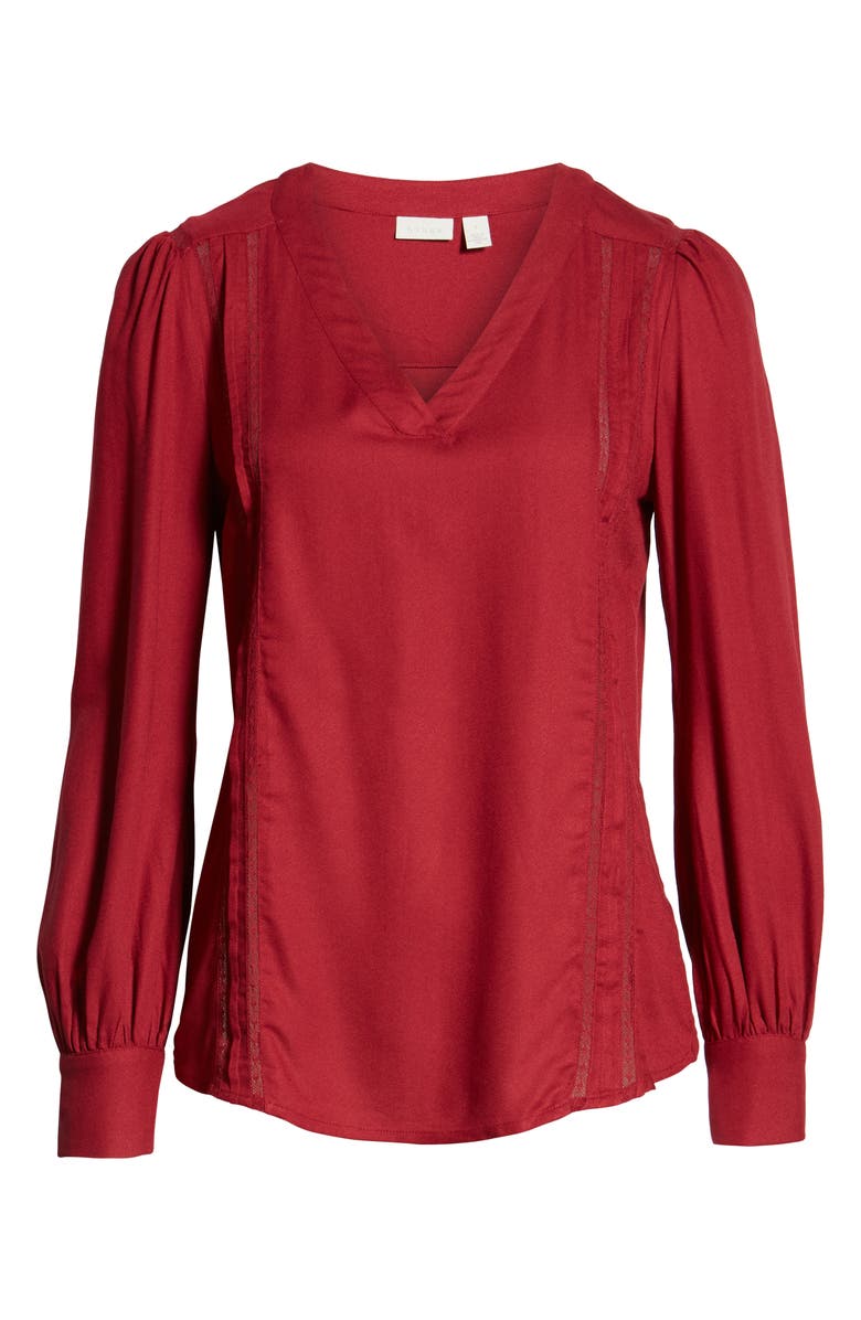 Hinge Lace Stripe V-Neck Blouse, Alternate, color, Red Rumba