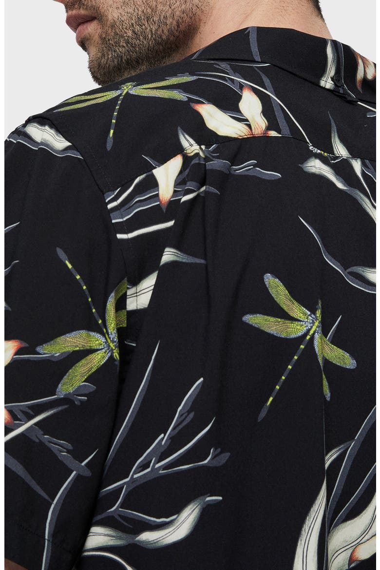 Avery Print Short Sleeve Button-Up Camp Shirt, Alternate, color, BLACK FLORAL