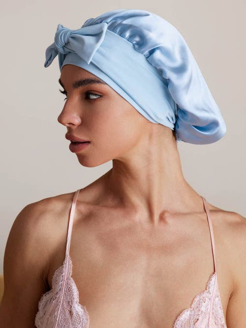 Silksilky Pure Silk Bowknot Tie Bonnet In Blue