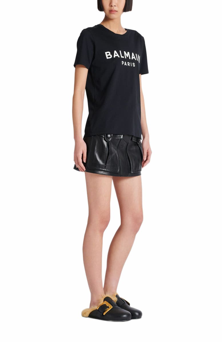Balmain T-Shirt With Balmain Paris Print With Buttons, Main, color, Black