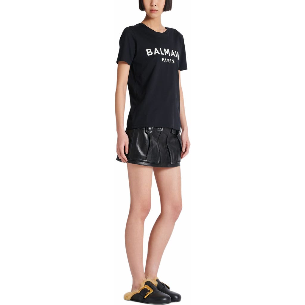 BALMAIN T-SHIRT WITH BALMAIN PARIS PRINT WITH BUTTONS