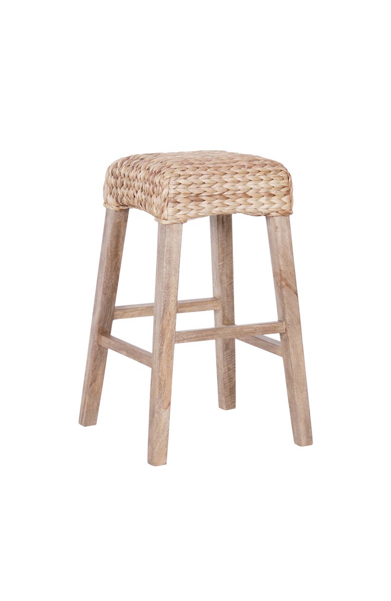 JONATHAN Y Maui Hyacinth/Wood Backless Stool, Woven Seat with Natural Wood Frame, Main, color, Natural (29.5" Bar Stool)