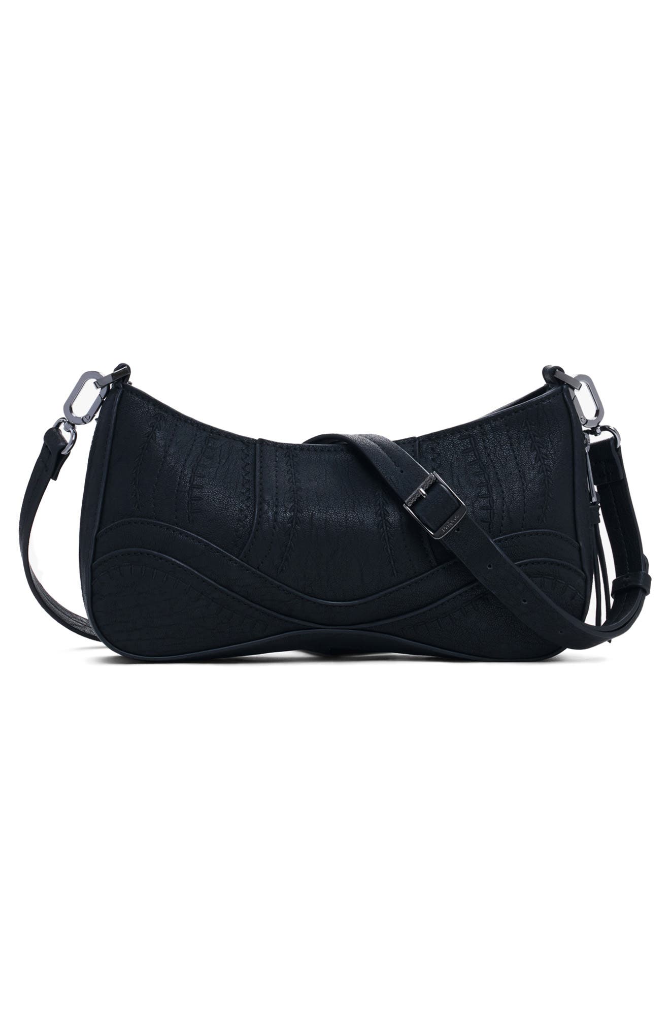 Desigual Embroidered Faux Leather Crossbody Bag, Alternate, color, Black