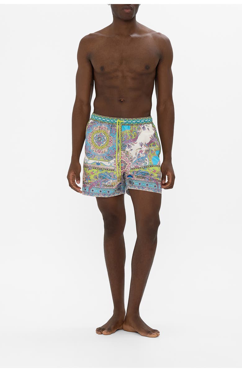 Camilla Mid Length Boardshort With Elastic Waist Magic Carpet Ride, Main, color, Magic Carpet Ride