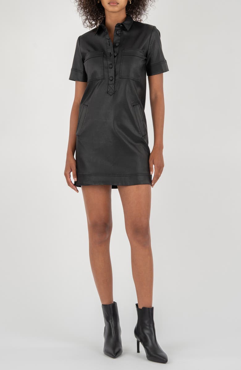 KUT from the Kloth Tatiana Faux Leather Mini Shirtdress, Main, color, Black