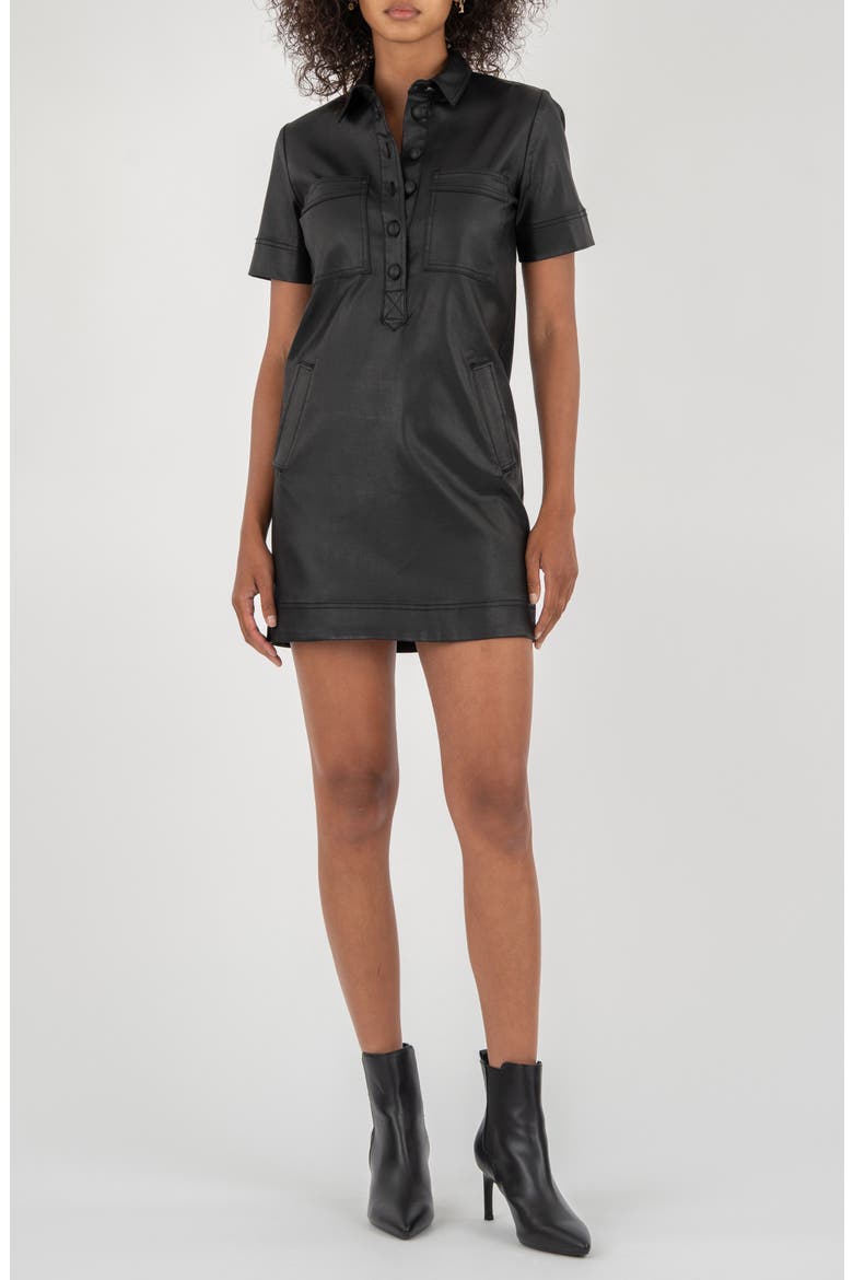 cos leather shirt dress COS Women's Panelled Textured-Leather T-Shirt | Lamb Leather