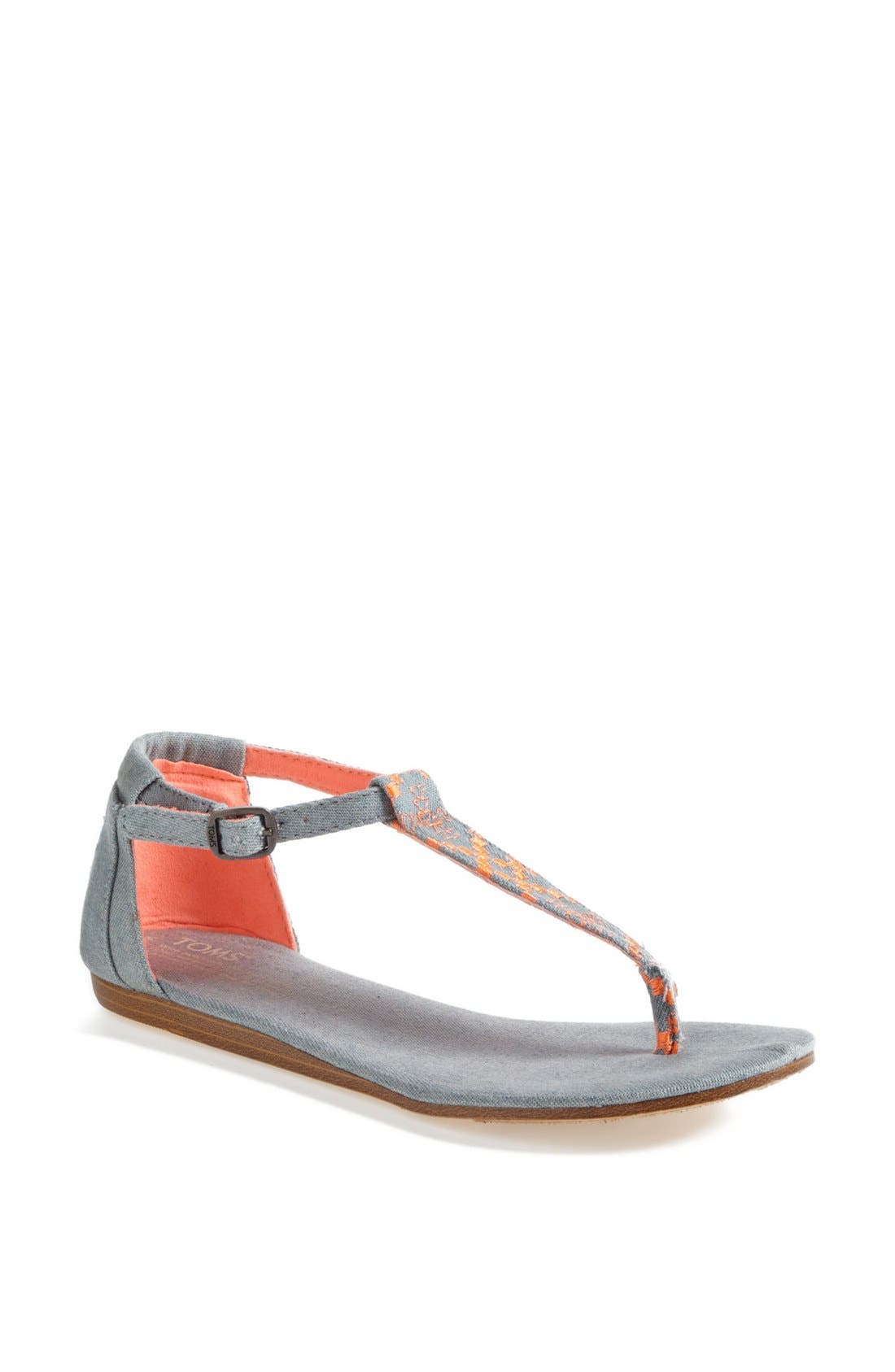 'Playa' T-Strap Flat Sandal, Main, color, NEON DENIM