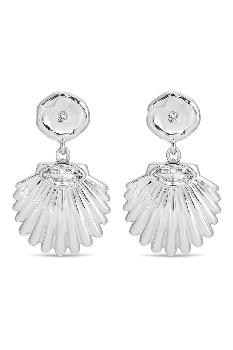 Santorini Shell Drop Earrings, Main, color, SILVER