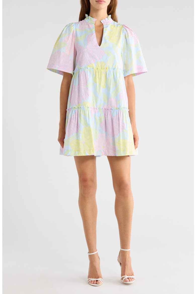 Brisa Floral Dixie Tiered Cotton Dress, Main, color, LIGHT BLUE/PINK/YELLOW