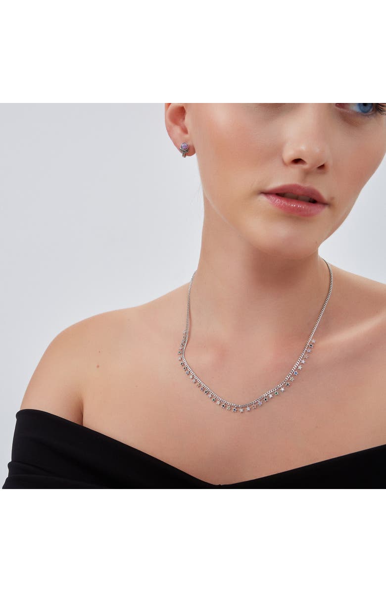 Spero London Rainbow Multiple Star Station Necklace Sterling Silver, Alternate, color, Silver