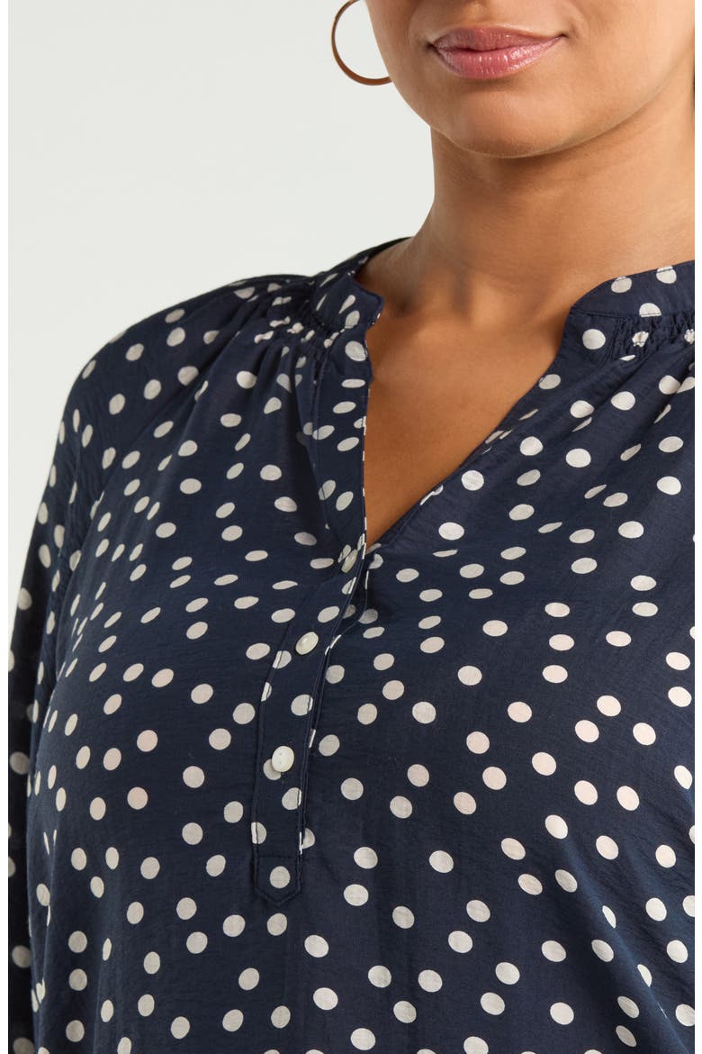 Gathered Popover Top, Alternate, color, NAVY- IVORY SCATTERED DOT