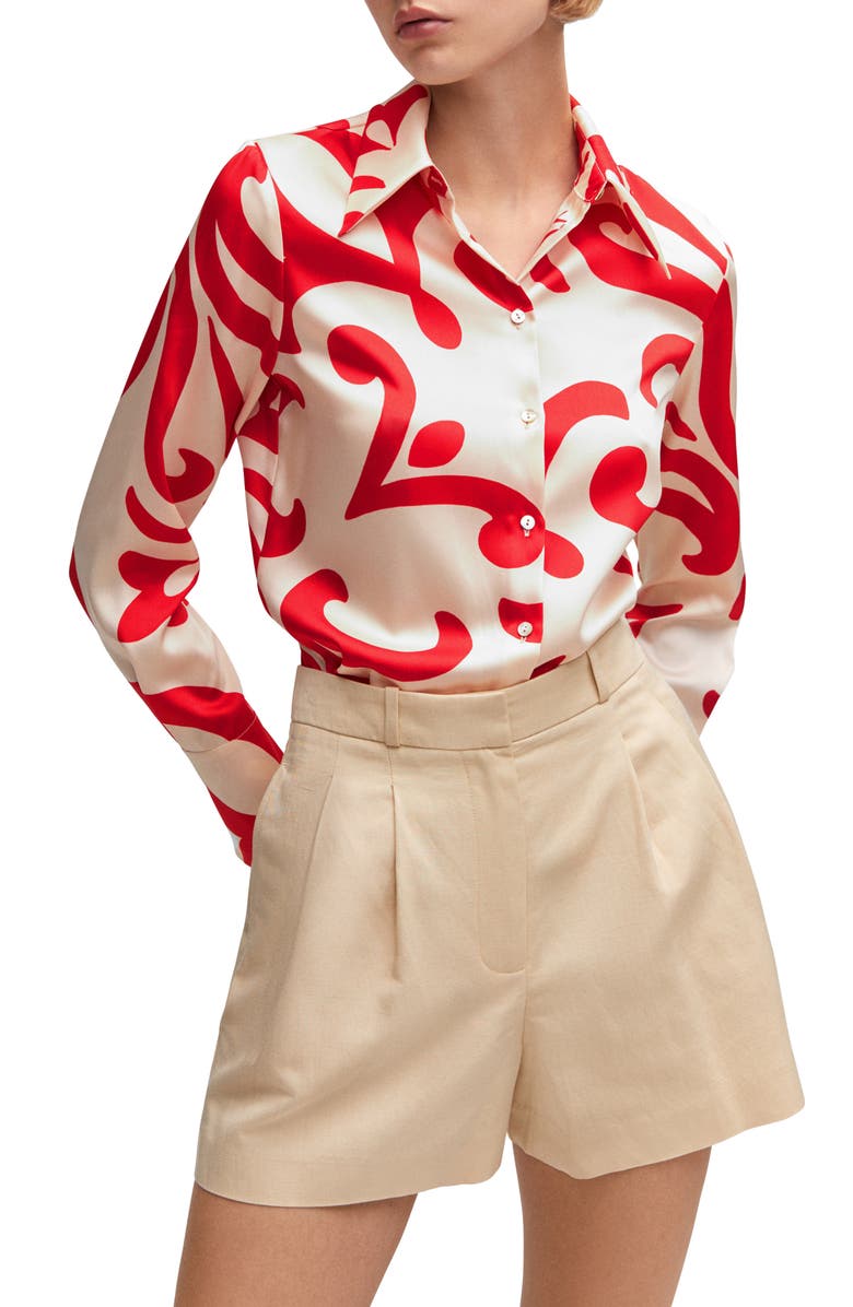 MANGO Satin Button-Up Shirt, Main, color, 