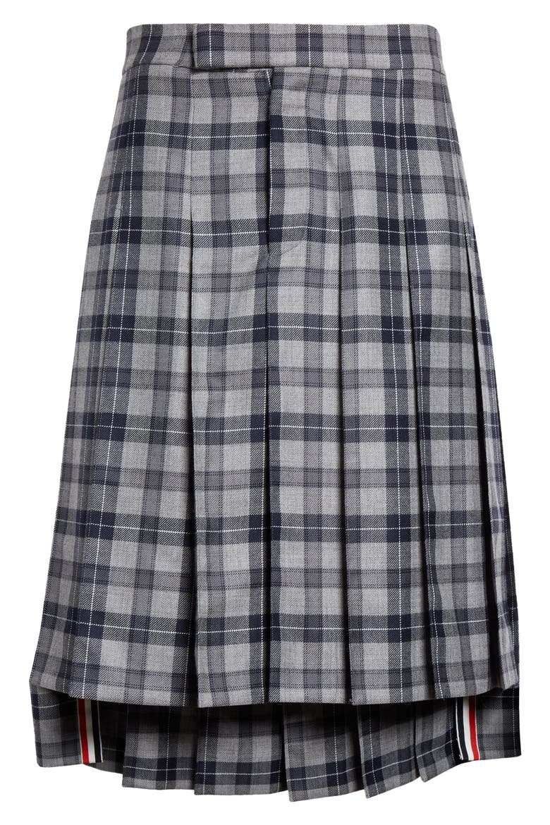 Tartan Plaid Drop Back Pleated Skirt, Alternate, color, MEDIUM GREY