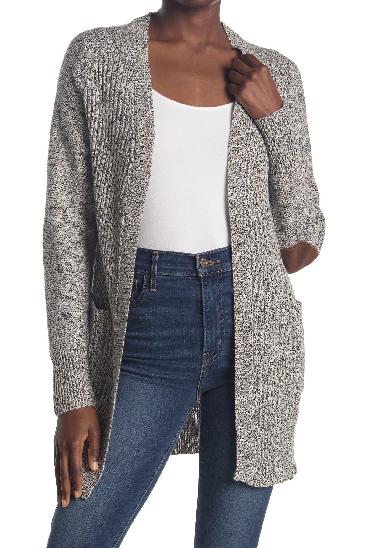 RDI Marled Elbow Patch Open Front Cardigan (Women) | Nordstromrack