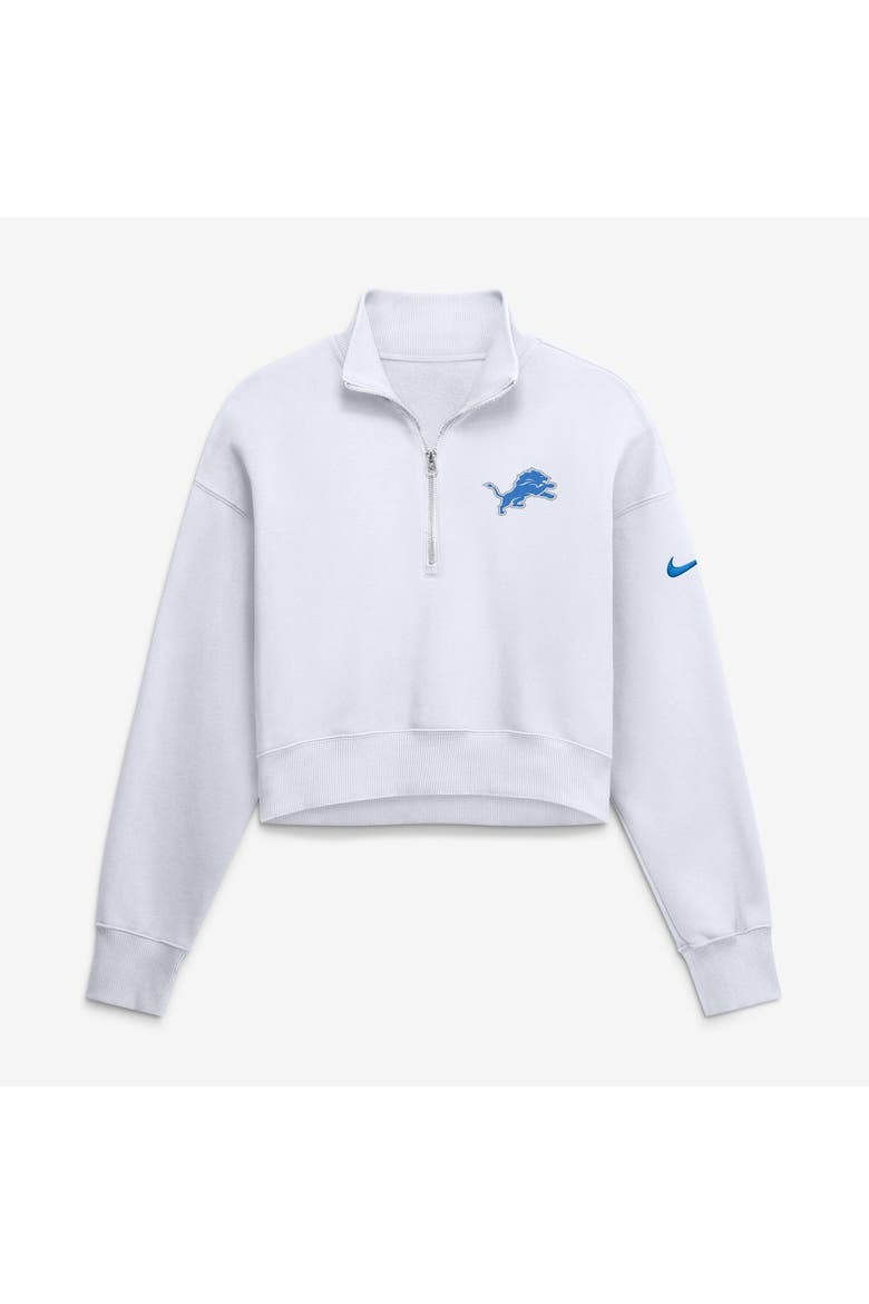 Women's Nike White Detroit Lions Oversized Phoenix Fleece Cropped Quarter-Zip Sweatshirt, Main, color, White