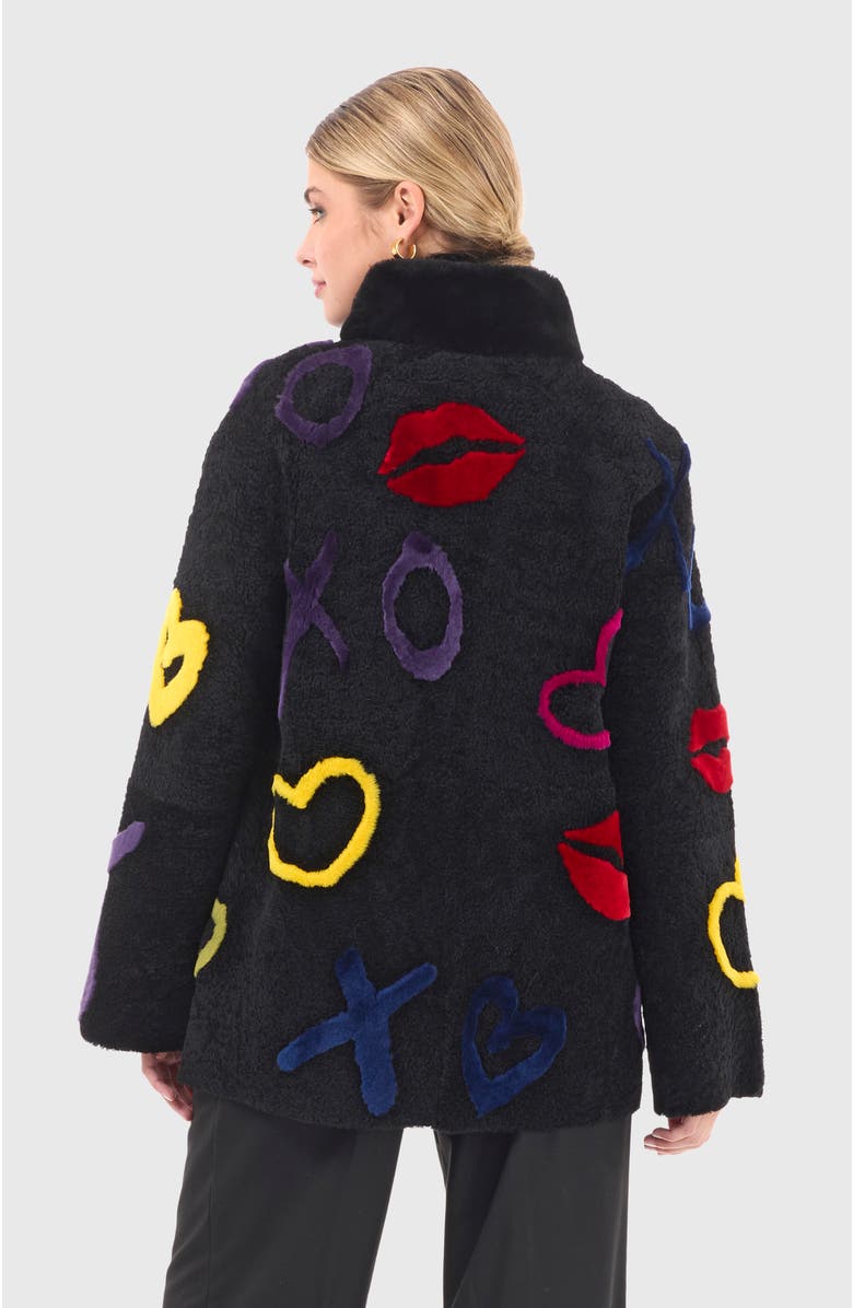 GORSKI Genuine Shearling Zip Short Jacket, Alternate, color, Black/Xo Multi