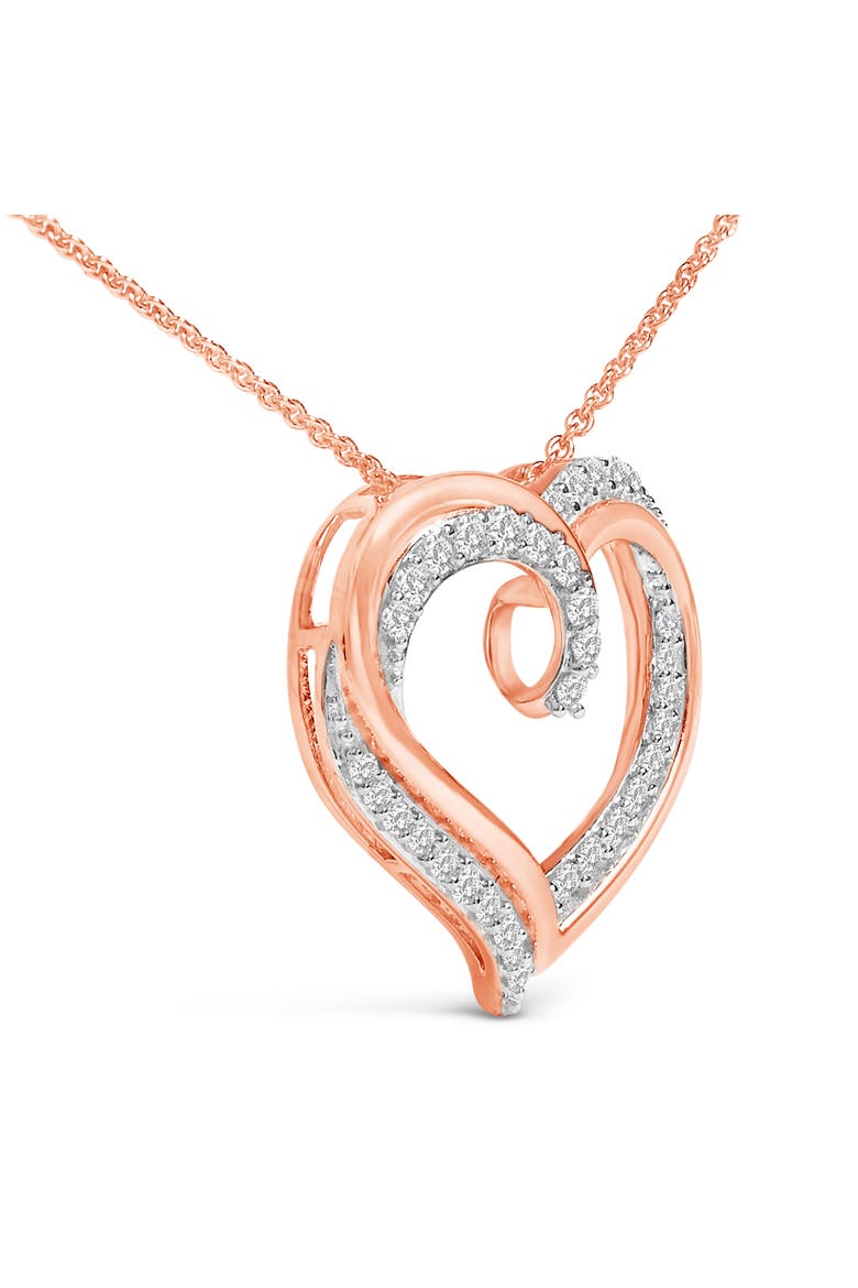 14K Rose Gold Plated Sterling Silver 1/2 Cttw Diamond Open Heart Pendant Necklace, Alternate, color, White Gold over Silver