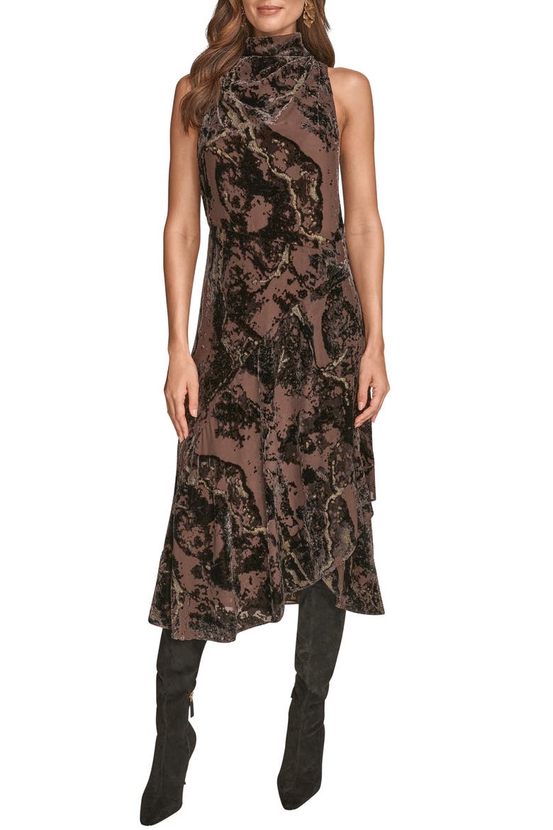 Sleeveless Metallic Burnout Midi Dress, Main, color, CHOCOLATE PLUM