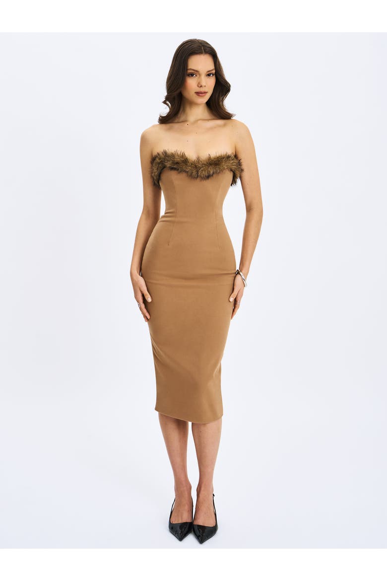 Rayanne Strapless Fur-Trimmed Sweetheart Maxi Dress, Main, color, Chestnut
