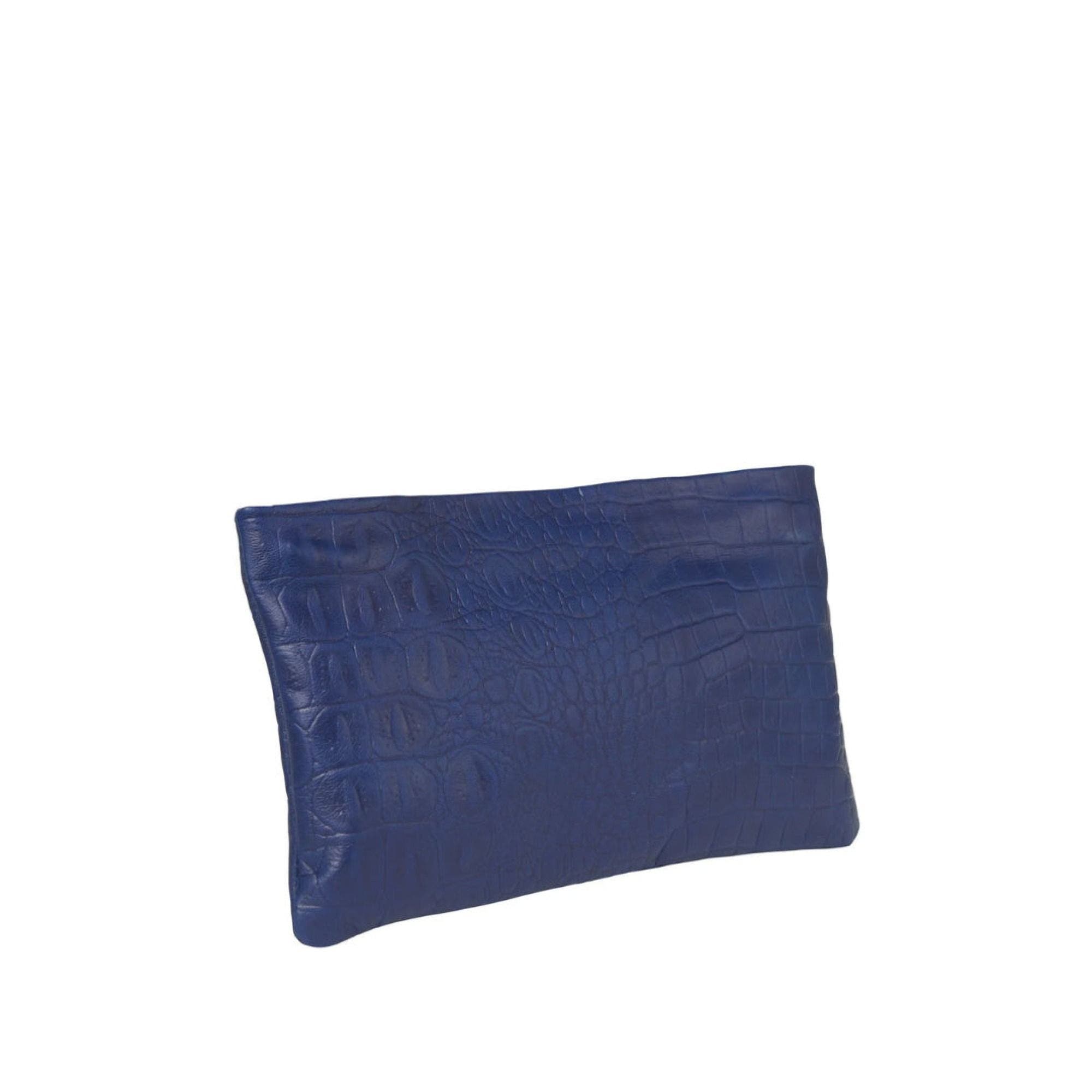 The Penelope Croc Lambskin Clutch, Alternate, color, Royal Blue