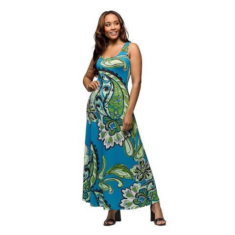 Maternity Blue Paisley Print Scoop Neck A-Line Sleeveless Maxi Dress