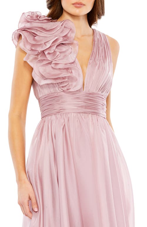 Mac Duggal Plunging Ruffled A-line Cocktail Dress In Rose