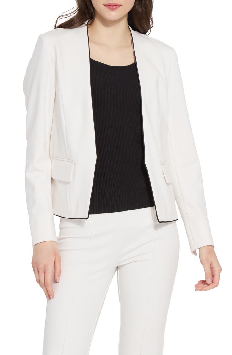Lysse Collarless Satin Trim Ponte Blazer, Main, color, Chalk