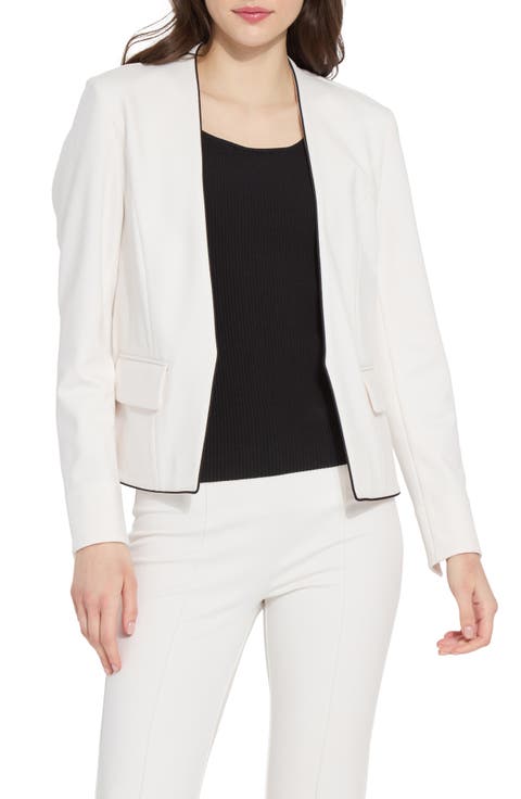 Collarless Satin Trim Ponte Blazer