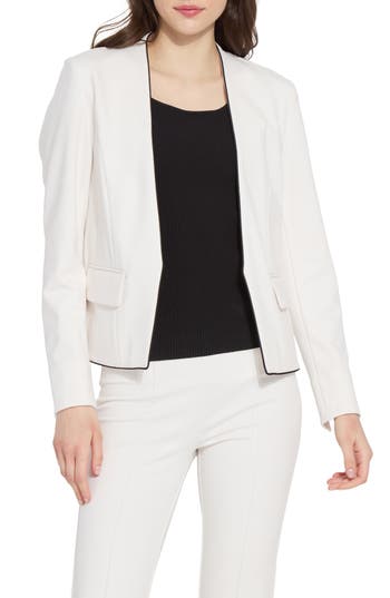 Lyssé Lysse Collarless Satin Trim Ponte Blazer In Gray
