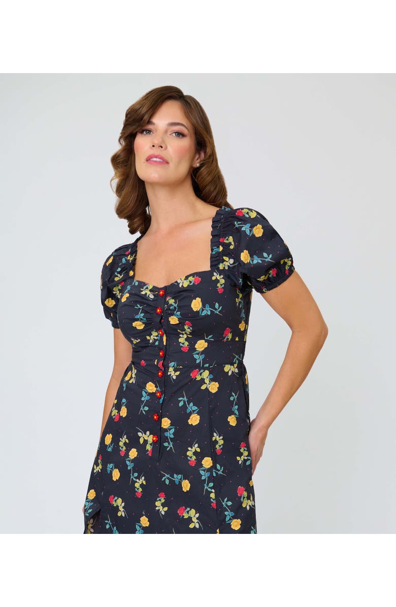 Unique Vintage Sweetheart Midi Dress, Alternate, color, Black Floral Print